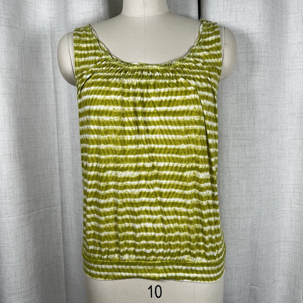 Ann Taylor Loft Women's Sleeveless Tank Top Blouse Green Strip Stripe Sz Medium